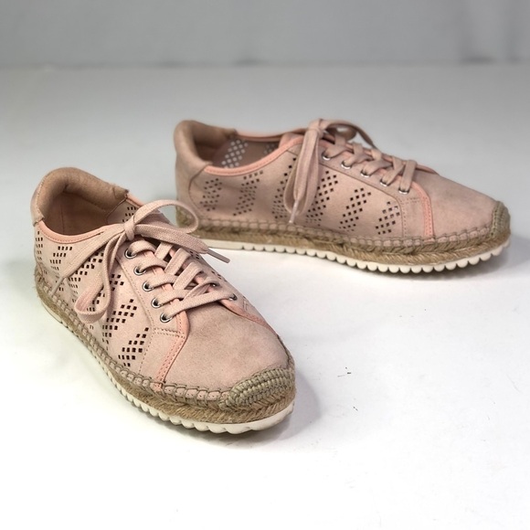 Marc Fisher ballet pink vegan suede perforated sneaker espadrilles 6.5 - Picture 1 of 11